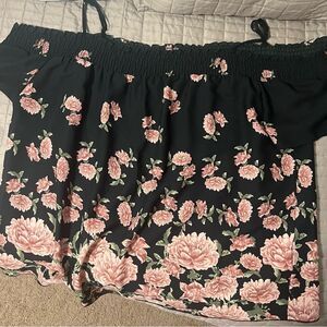Indulge Black & Pink Floral Blouse Off Shoulder Sz 3X coquetteaesthetic classic